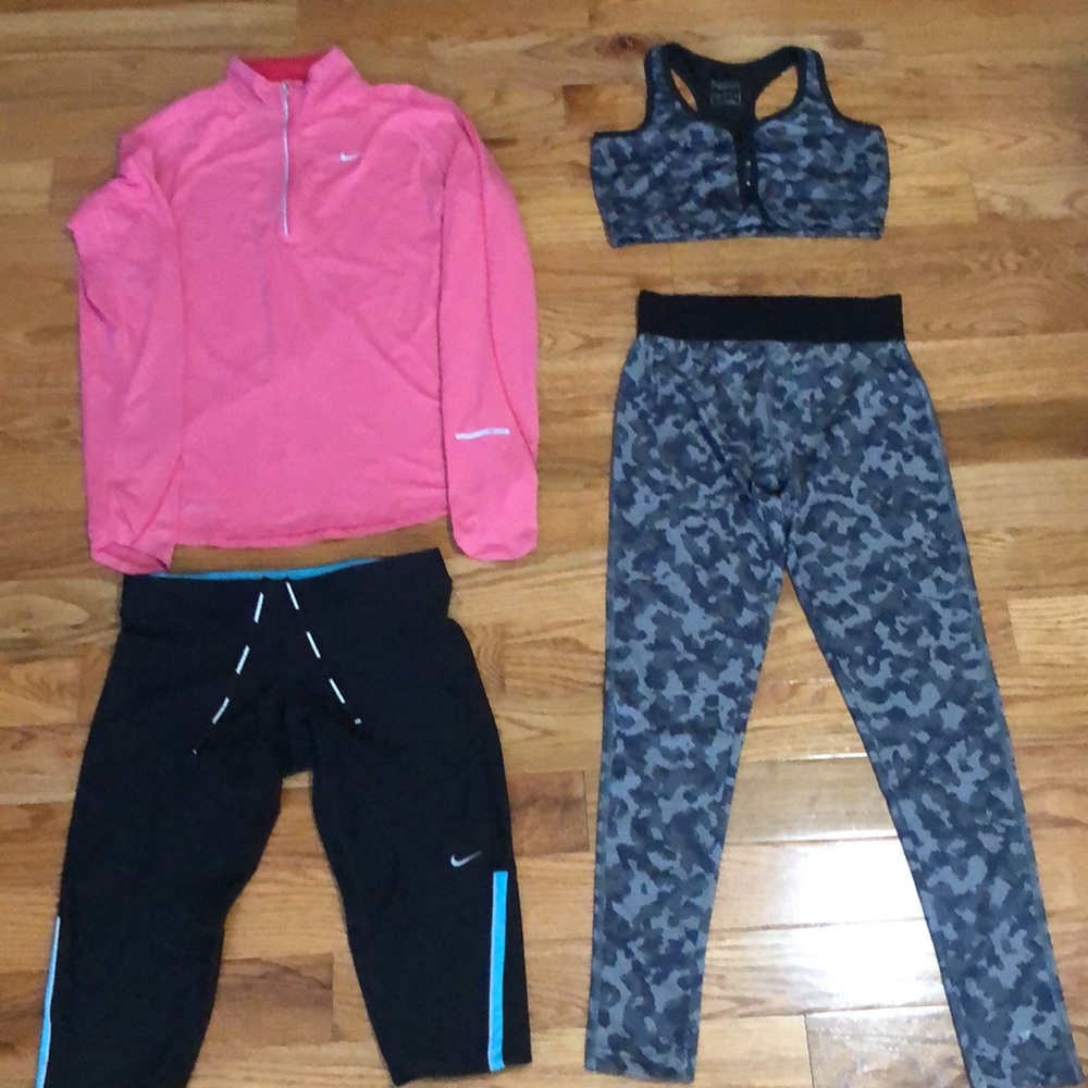 Exercise gym bundle-6 piece. Nike pink long sleeve, Nike black and grey pants